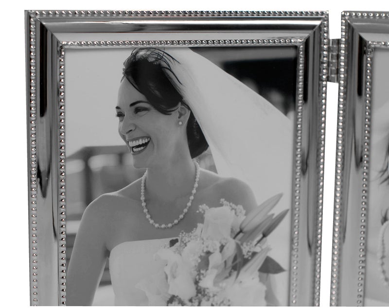 LEADEX Bead Border Double Sides Picture Frames,Folding Photo Frame,Home Office DÃ©cor Or Gift Item (Silver, Vertical Double 5 by 7) - Image 3